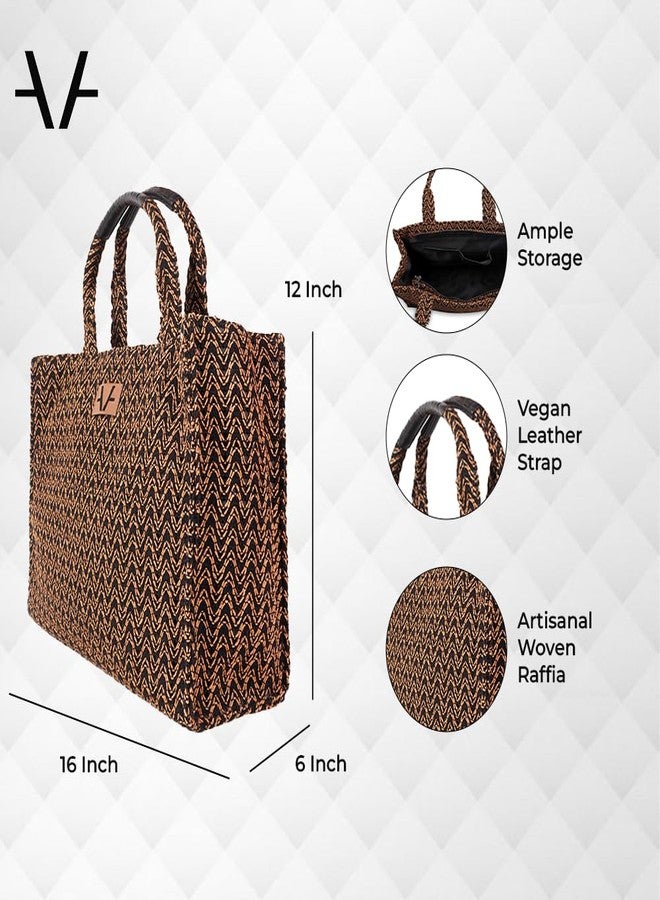 Avake Black Dune Hand Bag with Raffia and Vegan Leather Accents | Fits 14-Inch Laptop | Stylish & Durable | Lightweight Shoulder Bag for Work, Travel & Daily Use | Made in India - Image 3